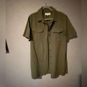 Madewell Olive Green Short-Sleeve Shirt Dress/Utility Dress